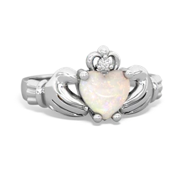 Opal Claddagh Diamond Crown 14K White Gold ring R2372