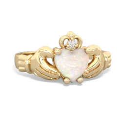 Opal Claddagh Diamond Crown 14K Yellow Gold ring R2372