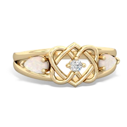 Opal Hearts Intertwined 14K Yellow Gold ring R5880