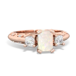 Opal Art Deco Diamond 7X5 Emerald-Cut Engagement 14K Rose Gold ring R20017EM