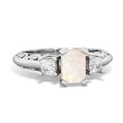 Opal Art Deco Diamond 7X5 Emerald-Cut Engagement 14K White Gold ring R20017EM