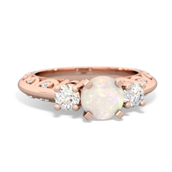 Opal Art Deco Diamond 6Mm Round Engagment 14K Rose Gold ring R2003