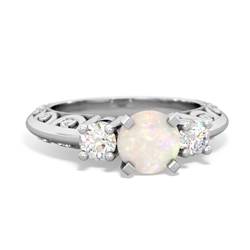 Opal Art Deco Diamond 6Mm Round Engagment 14K White Gold ring R2003