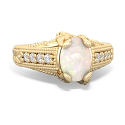 Opal Antique Style Milgrain Diamond 14K Yellow Gold ring R2028