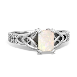 Opal Celtic Knot 7X5 Emerald-Cut Engagement 14K White Gold ring R26447EM