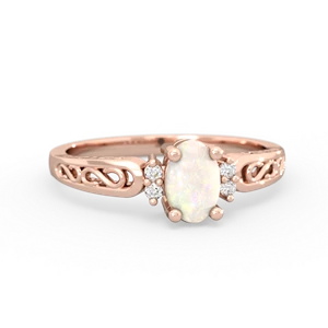Opal Filligree Scroll Oval 14K Rose Gold ring R0812