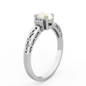 Opal Filligree Scroll Oval 14K White Gold ring R0812