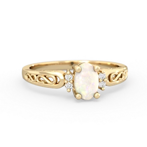 Opal Filligree Scroll Oval 14K Yellow Gold ring R0812