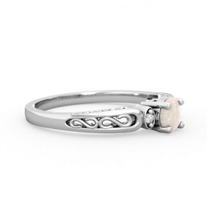 Opal Filligree Scroll Round 14K White Gold ring R0829