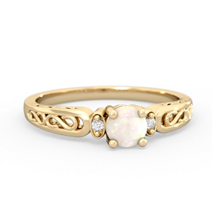 Opal Filligree Scroll Round 14K Yellow Gold ring R0829