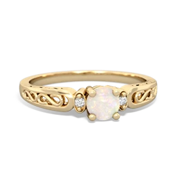 Opal Filligree Scroll Round 14K Yellow Gold ring R0829