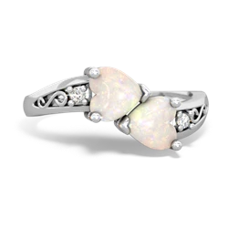 Opal Snuggling Hearts 14K White Gold ring R2178