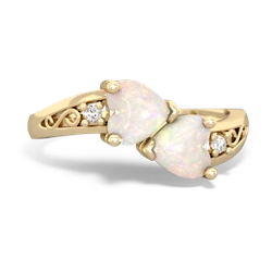 Opal Snuggling Hearts 14K Yellow Gold ring R2178