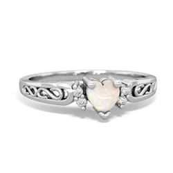 Opal Filligree Scroll Heart 14K White Gold ring R2429