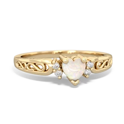 Opal Filligree Scroll Heart 14K Yellow Gold ring R2429