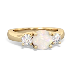 Opal Diamond Three Stone Round Trellis 14K Yellow Gold ring R4018