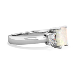 Opal Diamond Three Stone Emerald-Cut Trellis 14K White Gold ring R4021