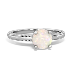 Opal Milgrain Filigree 14K White Gold ring R5090