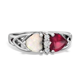 Opal Celtic Knot Double Heart 14K White Gold ring R5040