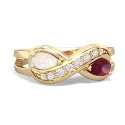 Opal Diamond Infinity 14K Yellow Gold ring R5390