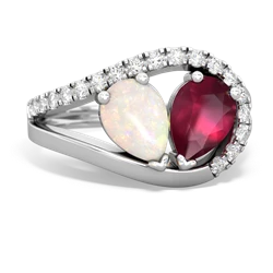 Opal Nestled Heart Keepsake 14K White Gold ring R5650