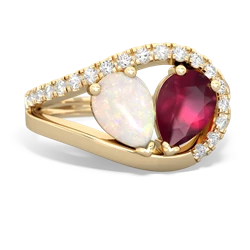 Opal Nestled Heart Keepsake 14K Yellow Gold ring R5650