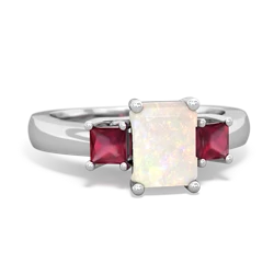 Opal Three Stone Emerald-Cut Trellis 14K White Gold ring R4021