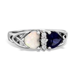 Opal Celtic Knot Double Heart 14K White Gold ring R5040