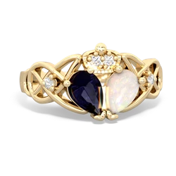 Opal 'One Heart' Celtic Knot Claddagh 14K Yellow Gold ring R5322