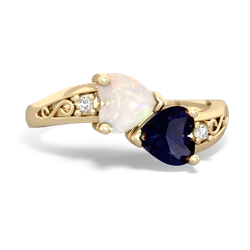 Opal Snuggling Hearts 14K Yellow Gold ring R2178