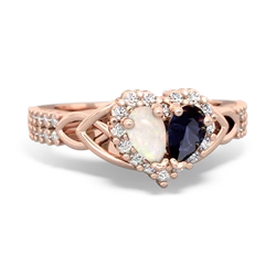 Opal Celtic Knot Two Hearts As One 14K Rose Gold ring R2644HRT