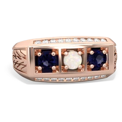 Opal Three Stone Tire Tread Men's 14K Rose Gold ring R0520