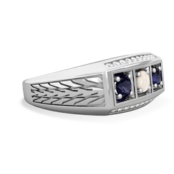 Opal Three Stone Tire Tread Men's 14K White Gold ring R0520