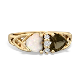 Opal Celtic Knot Double Heart 14K Yellow Gold ring R5040