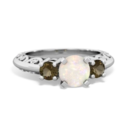 Opal Art Deco Eternal Embrace Engagement 14K White Gold ring C2003