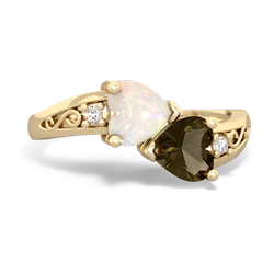 Opal Snuggling Hearts 14K Yellow Gold ring R2178