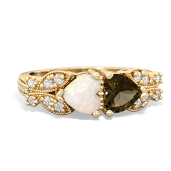 Opal Diamond Butterflies 14K Yellow Gold ring R5601