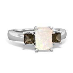 Opal Three Stone Emerald-Cut Trellis 14K White Gold ring R4021