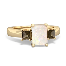 Opal Three Stone Emerald-Cut Trellis 14K Yellow Gold ring R4021