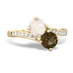 Opal Channel Set Two Stone 14K Yellow Gold ring R5303