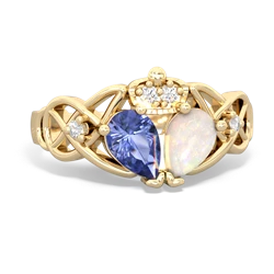 Opal 'One Heart' Celtic Knot Claddagh 14K Yellow Gold ring R5322