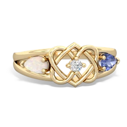 Opal Hearts Intertwined 14K Yellow Gold ring R5880