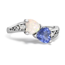 Opal Snuggling Hearts 14K White Gold ring R2178