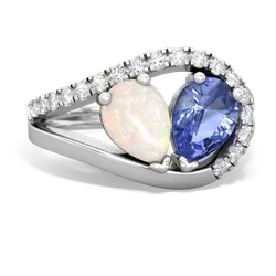 Opal Nestled Heart Keepsake 14K White Gold ring R5650