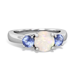 Opal Three Stone Round Trellis 14K White Gold ring R4018