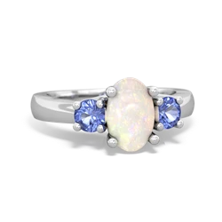 Opal Three Stone Oval Trellis 14K White Gold ring R4024