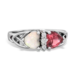 Opal Celtic Knot Double Heart 14K White Gold ring R5040