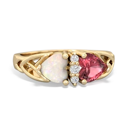 Opal Celtic Knot Double Heart 14K Yellow Gold ring R5040