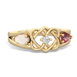 Opal Hearts Intertwined 14K Yellow Gold ring R5880