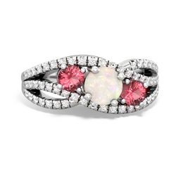 Opal Three Stone Aurora 14K White Gold ring R3080